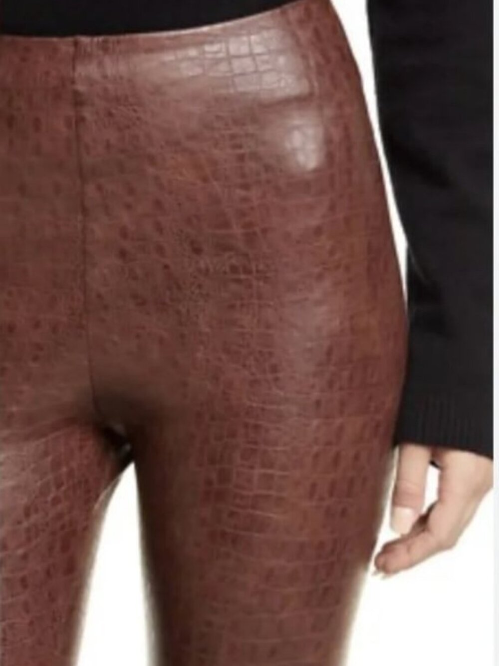 NWOT 7 For All Mankind Faux Leather Croc Embossed Patterned Brown Leggings